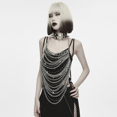 WS-951QTF Punk Accessories Spiked Choker Dress with Chain Layering Design