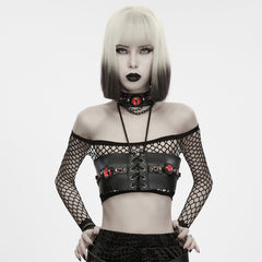 WS-954QTF Fishnet Mesh Lace Up Corset Top Choker Punk Accessories