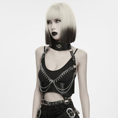 WS-961BDF Edgy Black Harness Top with Chains Punk Accessories