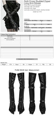 WS-963SSF Gothic Accessories Black Faux Leather Cross Buckle Zipper Gloves
