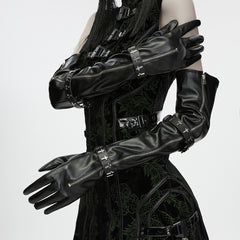 WS-963SSF Gothic Accessories Black Faux Leather Cross Buckle Zipper Gloves