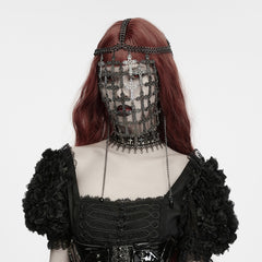 WS-972QTF Intricate Gothic Accessories Chainmail Face Veil with Cross Details