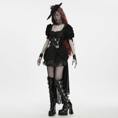 WS-972QTF Intricate Gothic Accessories Chainmail Face Veil with Cross Details
