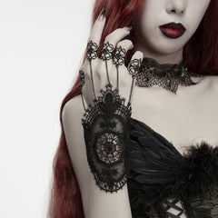 WS-976SSF Gothic Accessories Black Lace Chain Hand Jewelry