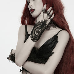 WS-976SSF Gothic Accessories Black Lace Chain Hand Jewelry