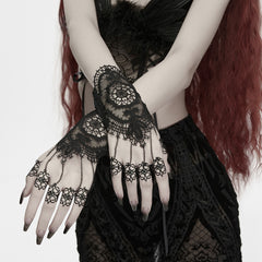 WS-976SSF Gothic Accessories Black Lace Chain Hand Jewelry