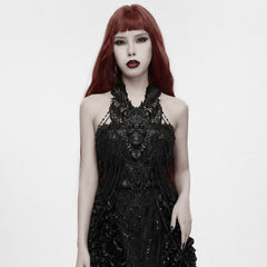 WS-979QTF Gothic Accessories Black Lace Skull Detail Halter Dress