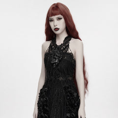 WS-979QTF Gothic Accessories Black Lace Skull Detail Halter Dress