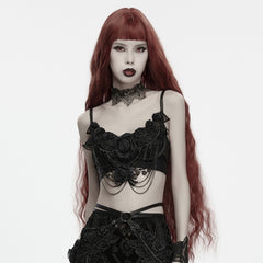 WS-985NYF Gothic Accessories Black Rose Lace Chain Corset Top