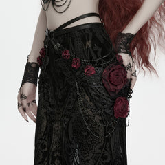 WS-986YDF Gothic Accessories High Waist Leather Shorts with Lace and Rose Details