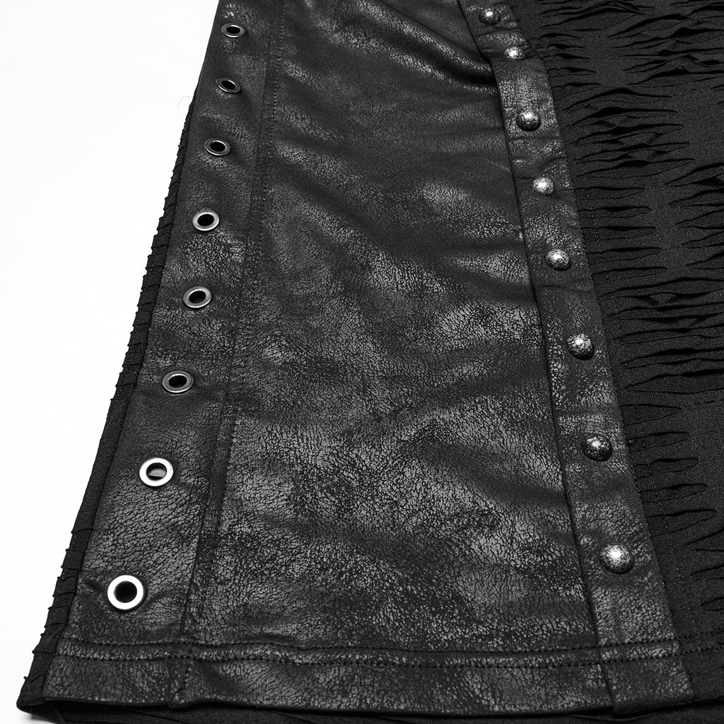 WT-1003BXM Edgy Sleeveless Distressed Punk Vest with Buckle Accents Hooded
