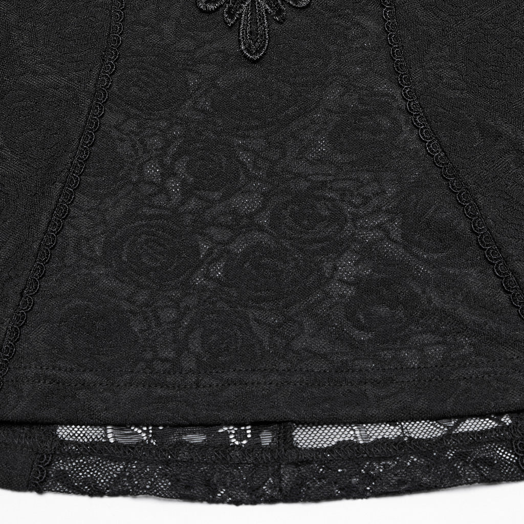 WT-1004TDF Gothic Shirts Lace Mesh Ruffled High Neck Top