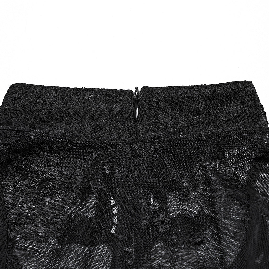 WT-1004TDF Gothic Shirts Lace Mesh Ruffled High Neck Top
