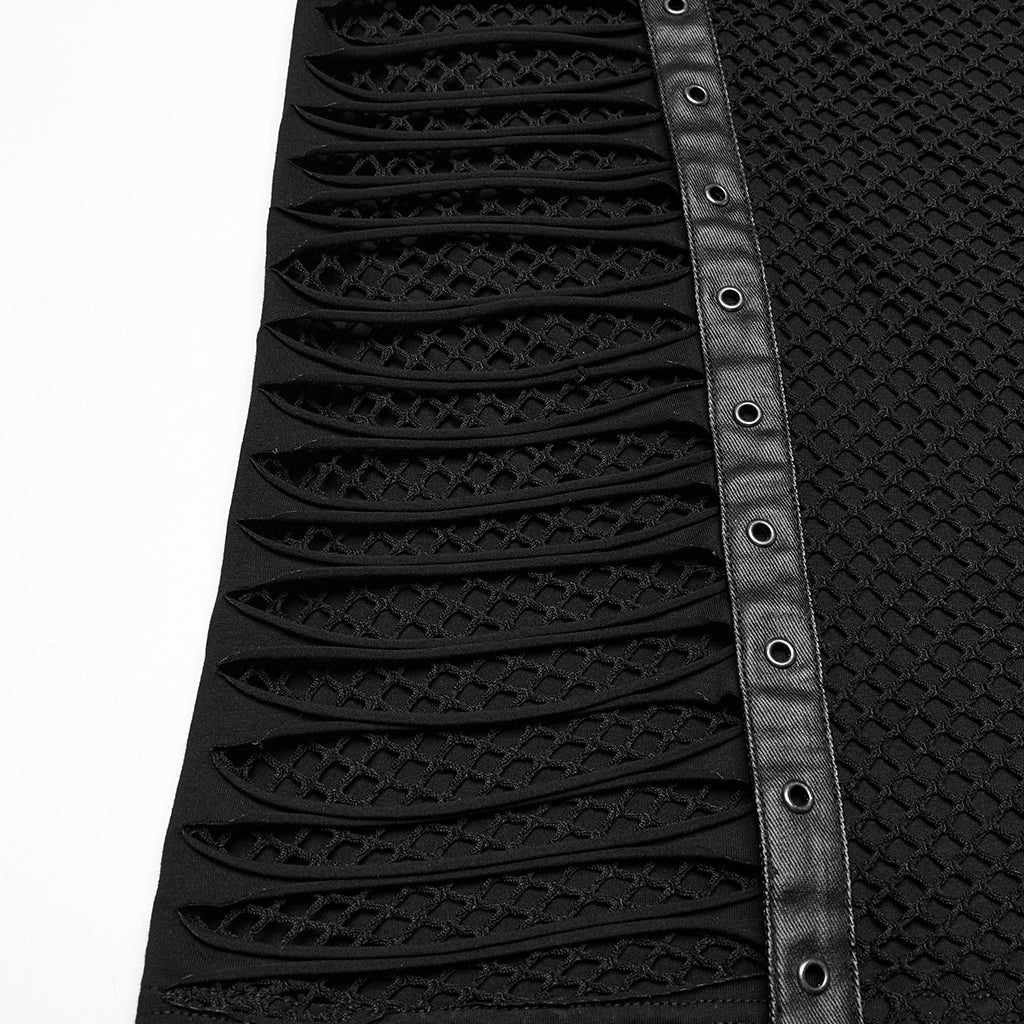 WT-1006BXM Edgy Mesh Gothic Punk Vests X-Design Black Top