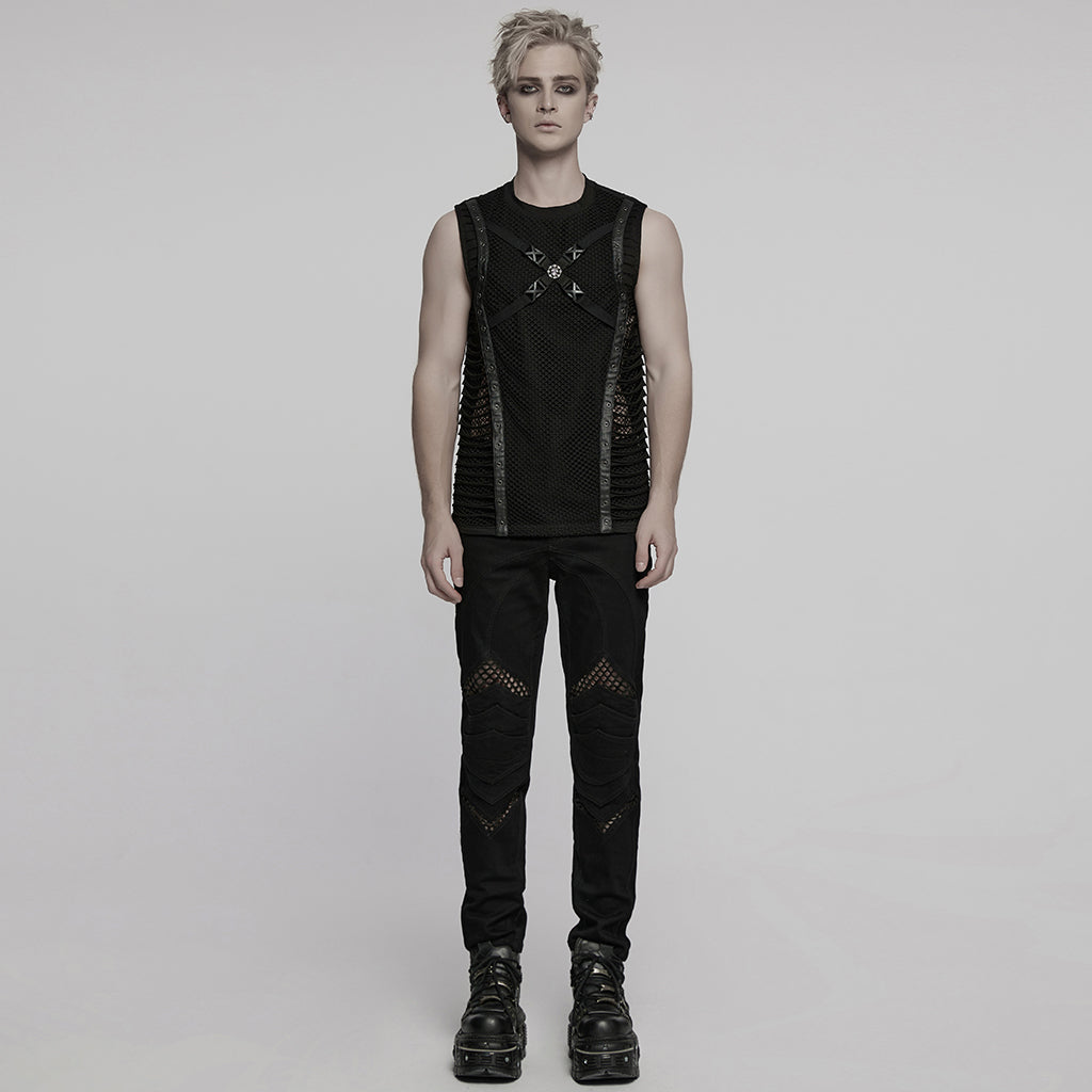 WT-1006BXM Edgy Mesh Gothic Punk Vests X-Design Black Top