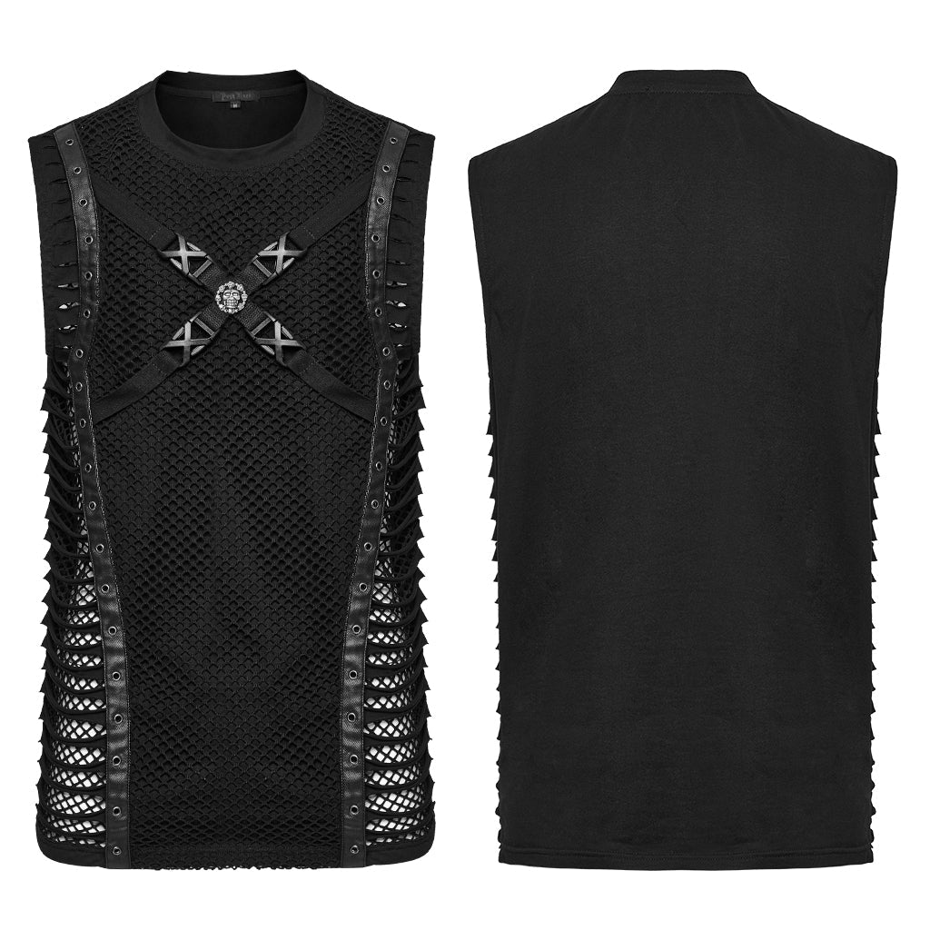 WT-1006BXM Edgy Mesh Gothic Punk Vests X-Design Black Top