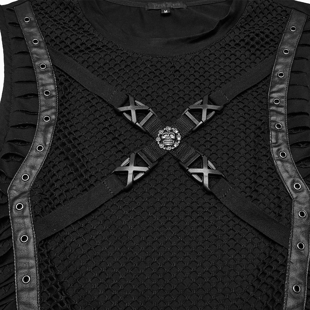 WT-1006BXM Edgy Mesh Gothic Punk Vests X-Design Black Top