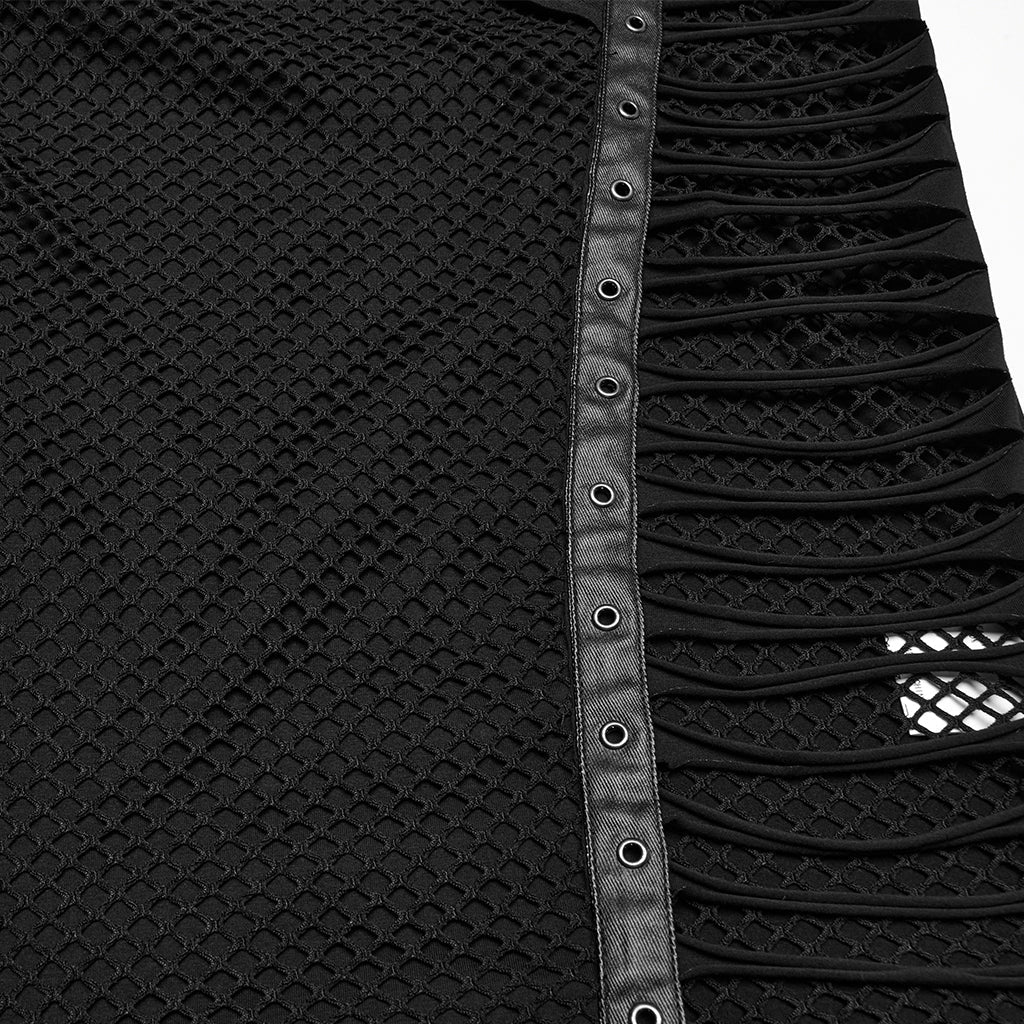 WT-1006BXM Edgy Mesh Gothic Punk Vests X-Design Black Top