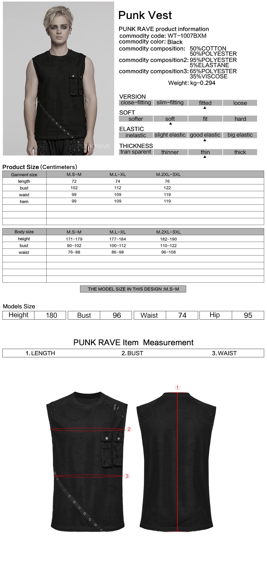 WT-1007BXM Edgy Punk Vests with Rivet Detailing and Chest Pocket Design