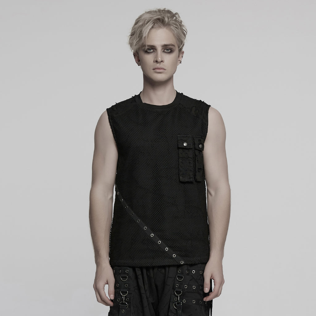 WT-1007BXM Edgy Punk Vests with Rivet Detailing and Chest Pocket Design