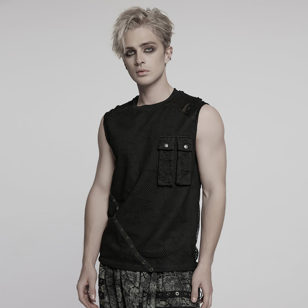 WT-1007BXM Edgy Punk Vests with Rivet Detailing and Chest Pocket Design