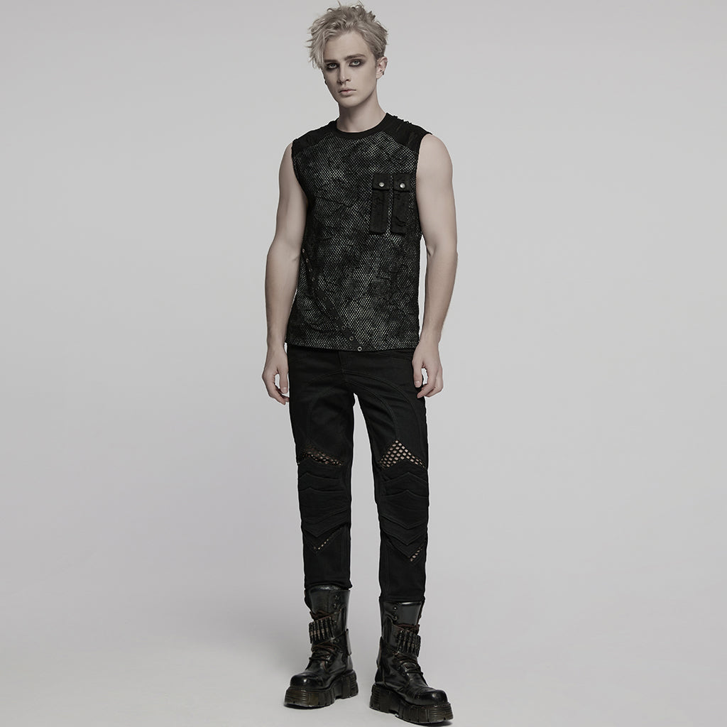 WT-1007BXM Edgy Punk Vests with Rivet Detailing and Chest Pocket Design