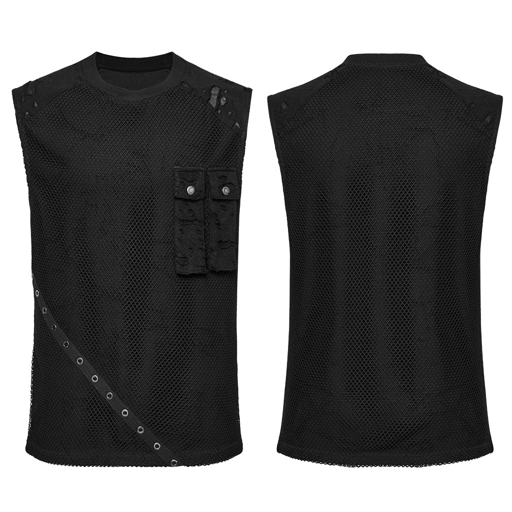 WT-1007BXM Edgy Punk Vests with Rivet Detailing and Chest Pocket Design