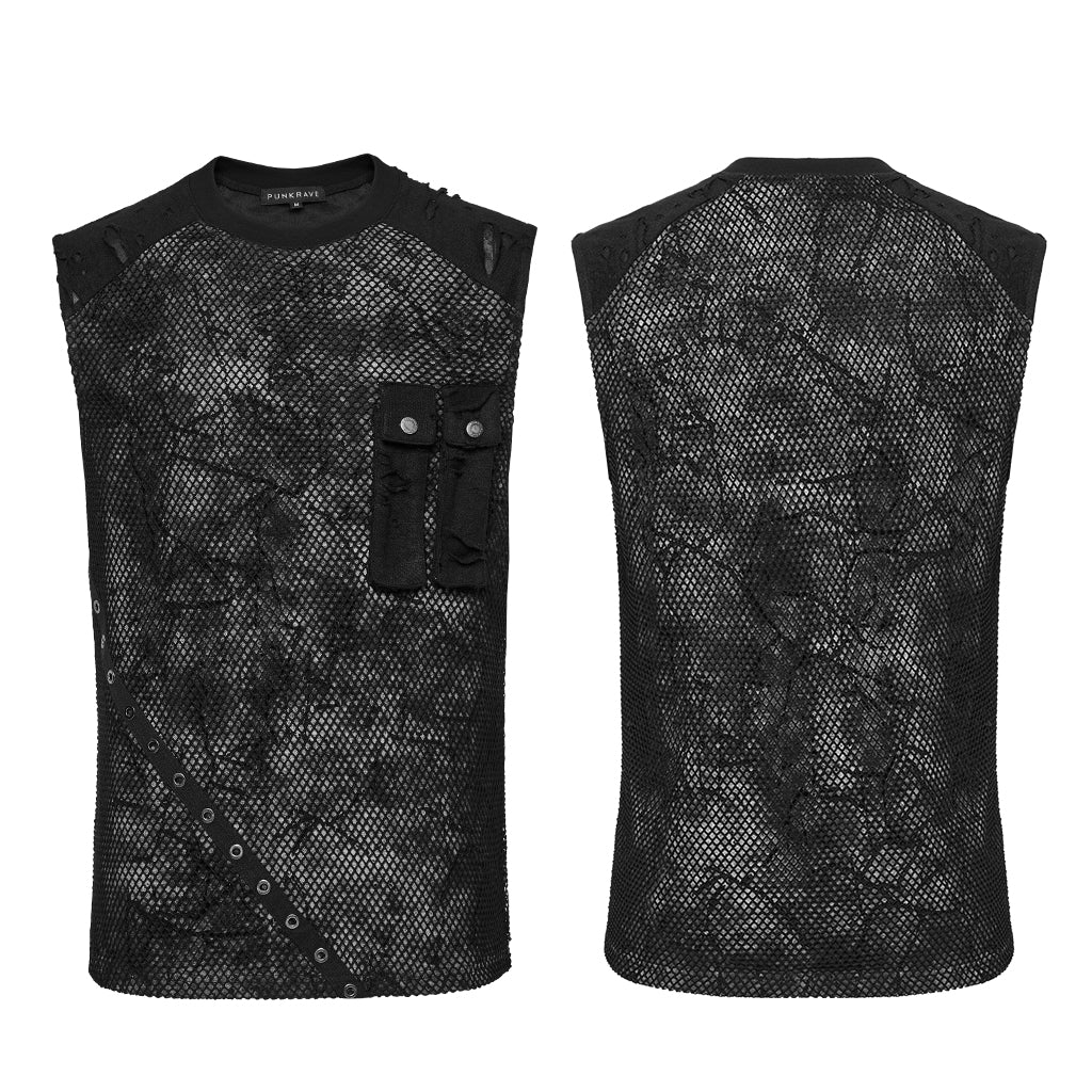 WT-1007BXM Edgy Punk Vests with Rivet Detailing and Chest Pocket Design
