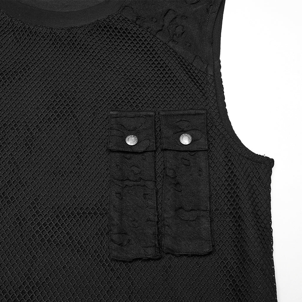 WT-1007BXM Edgy Punk Vests with Rivet Detailing and Chest Pocket Design
