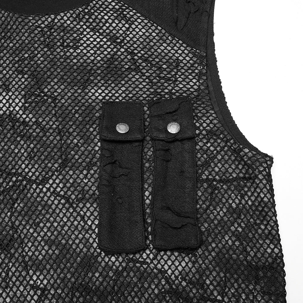 WT-1007BXM Edgy Punk Vests with Rivet Detailing and Chest Pocket Design