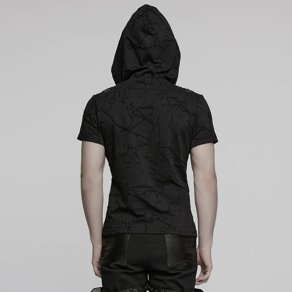 WT-1008DQM Edgy Hooded Punk T-Shirts with Buckle Strap Detailing