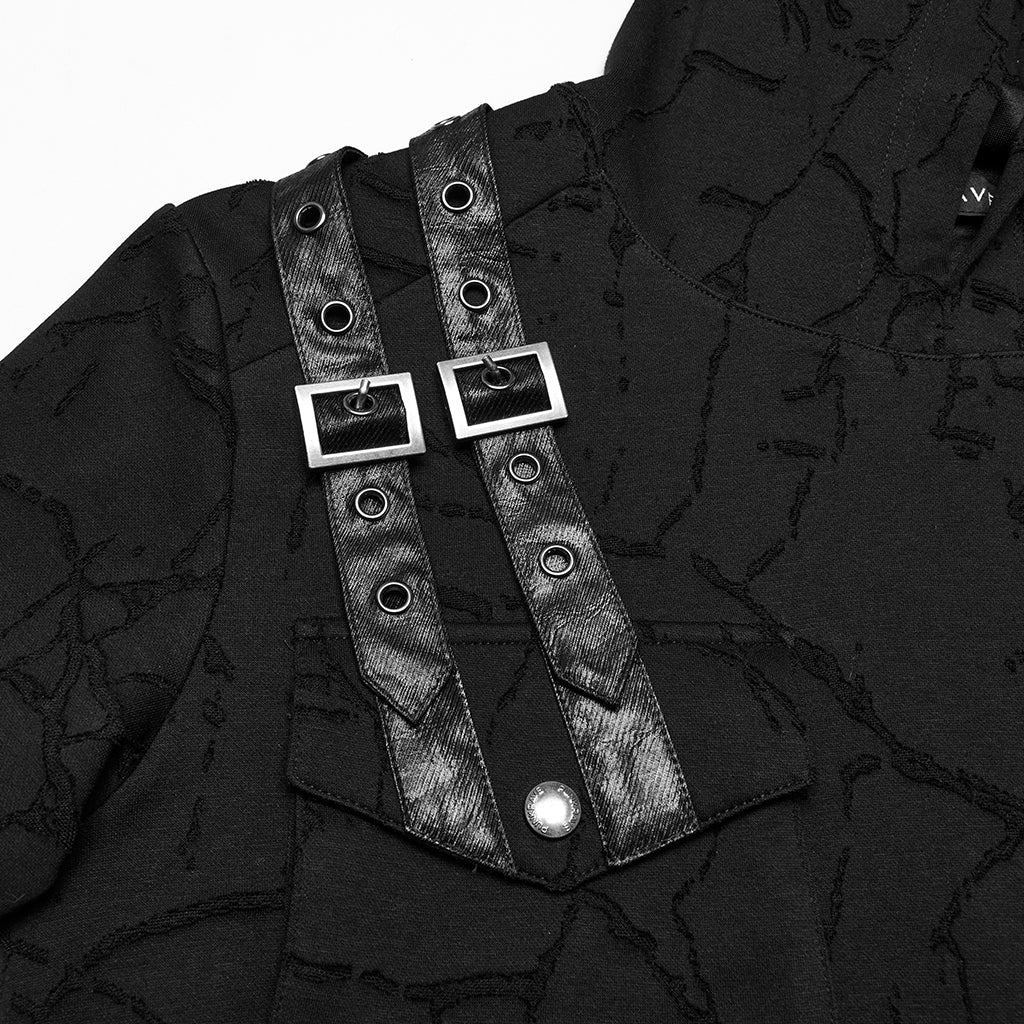 WT-1008DQM Edgy Hooded Punk T-Shirts with Buckle Strap Detailing