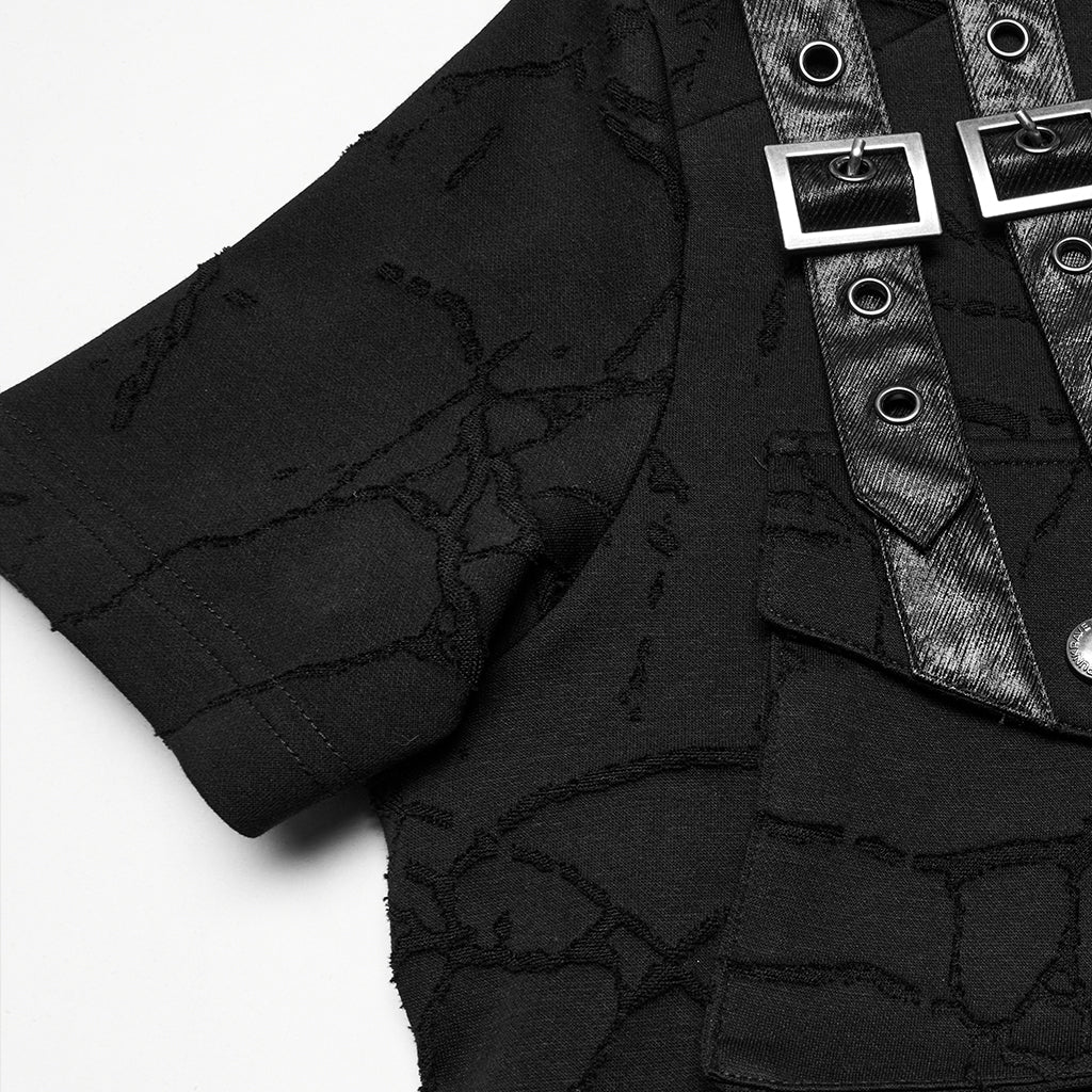 WT-1008DQM Edgy Hooded Punk T-Shirts with Buckle Strap Detailing
