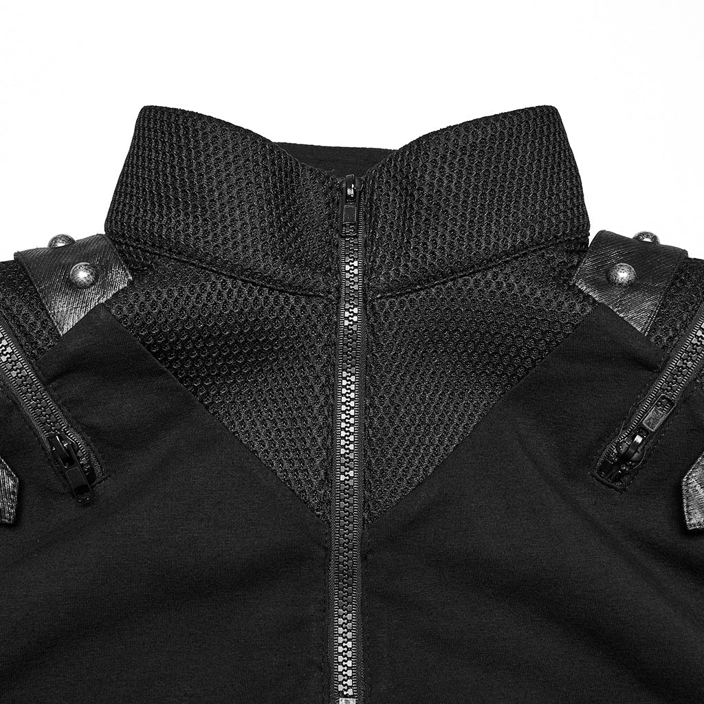 WT-1009BXM Punk T-Shirts Sleeveless Zippered High-Collar Buckled Shoulder Style
