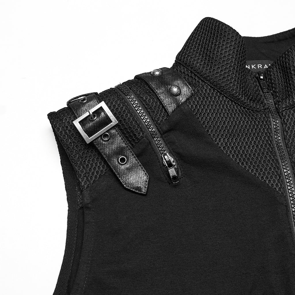 WT-1009BXM Punk T-Shirts Sleeveless Zippered High-Collar Buckled Shoulder Style