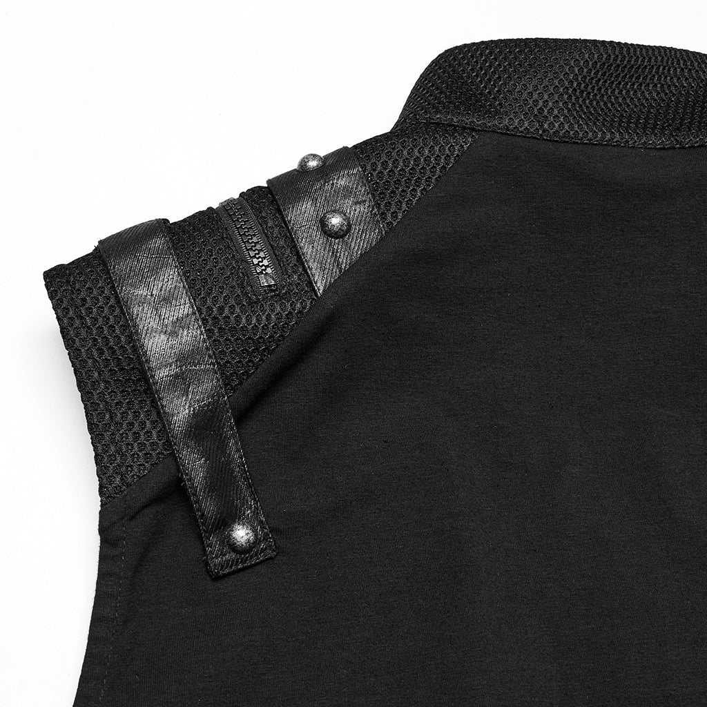 WT-1009BXM Punk T-Shirts Sleeveless Zippered High-Collar Buckled Shoulder Style