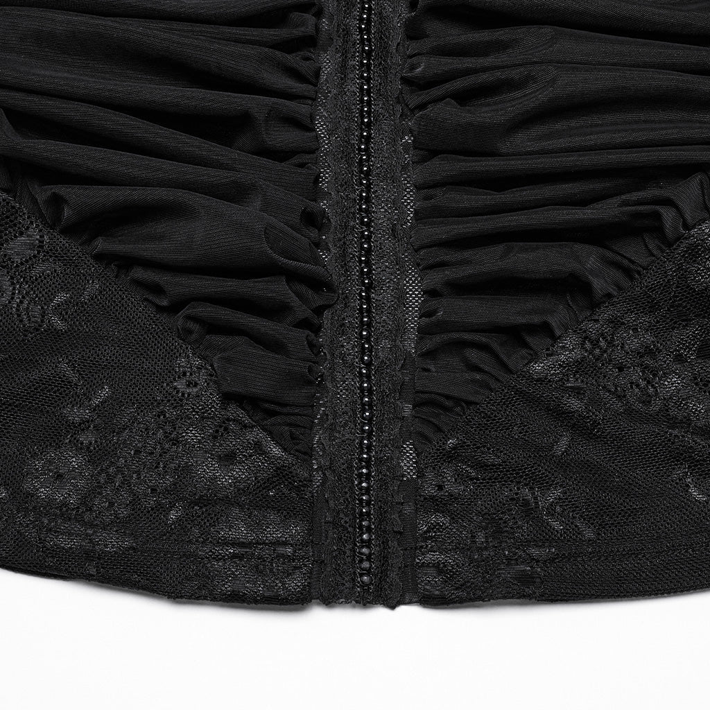 WT-1012TDF Gothic Shirts Black Halter Top Lace Detail Ruffled Design