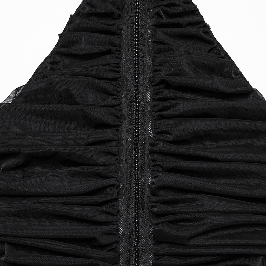 WT-1012TDF Gothic Shirts Black Halter Top Lace Detail Ruffled Design