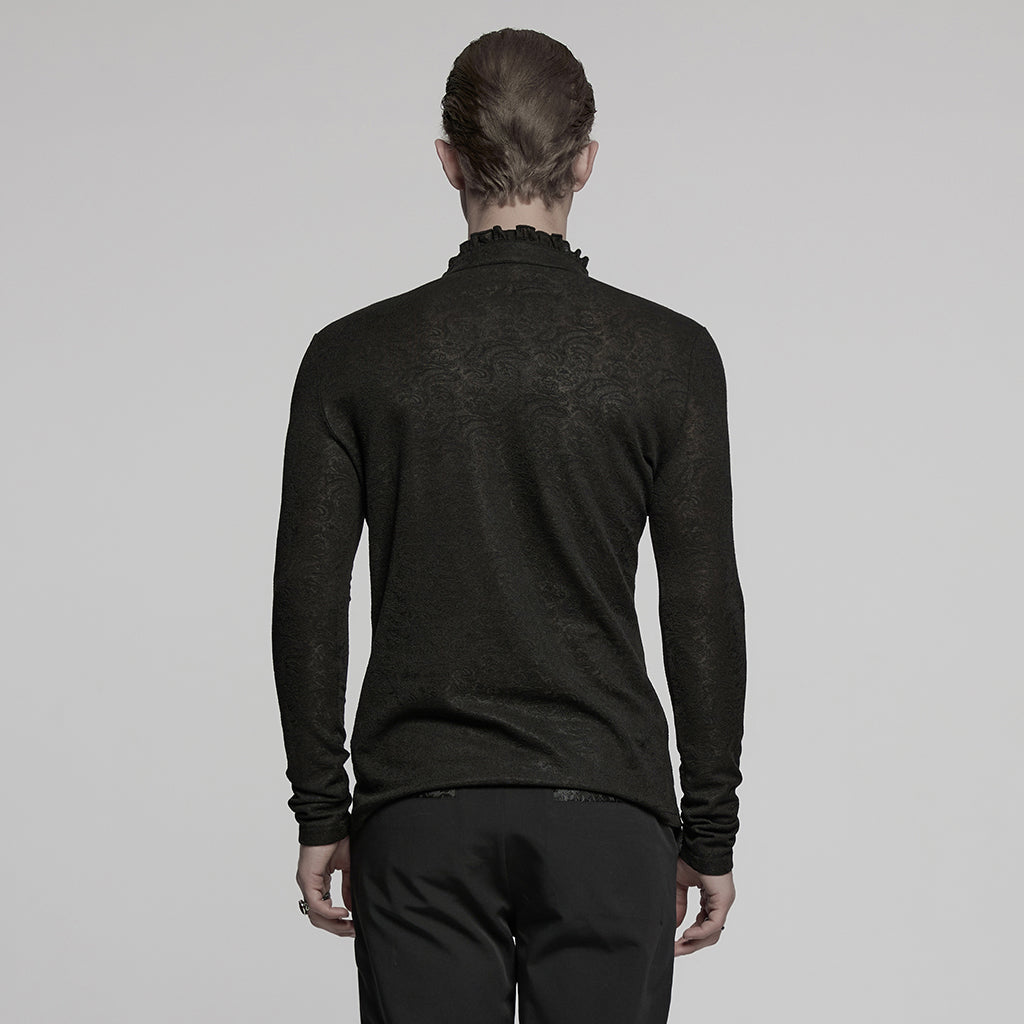 WT-1015TCM Gothic T-Shirts Lace-Up Embroidered Long Sleeve Top Men