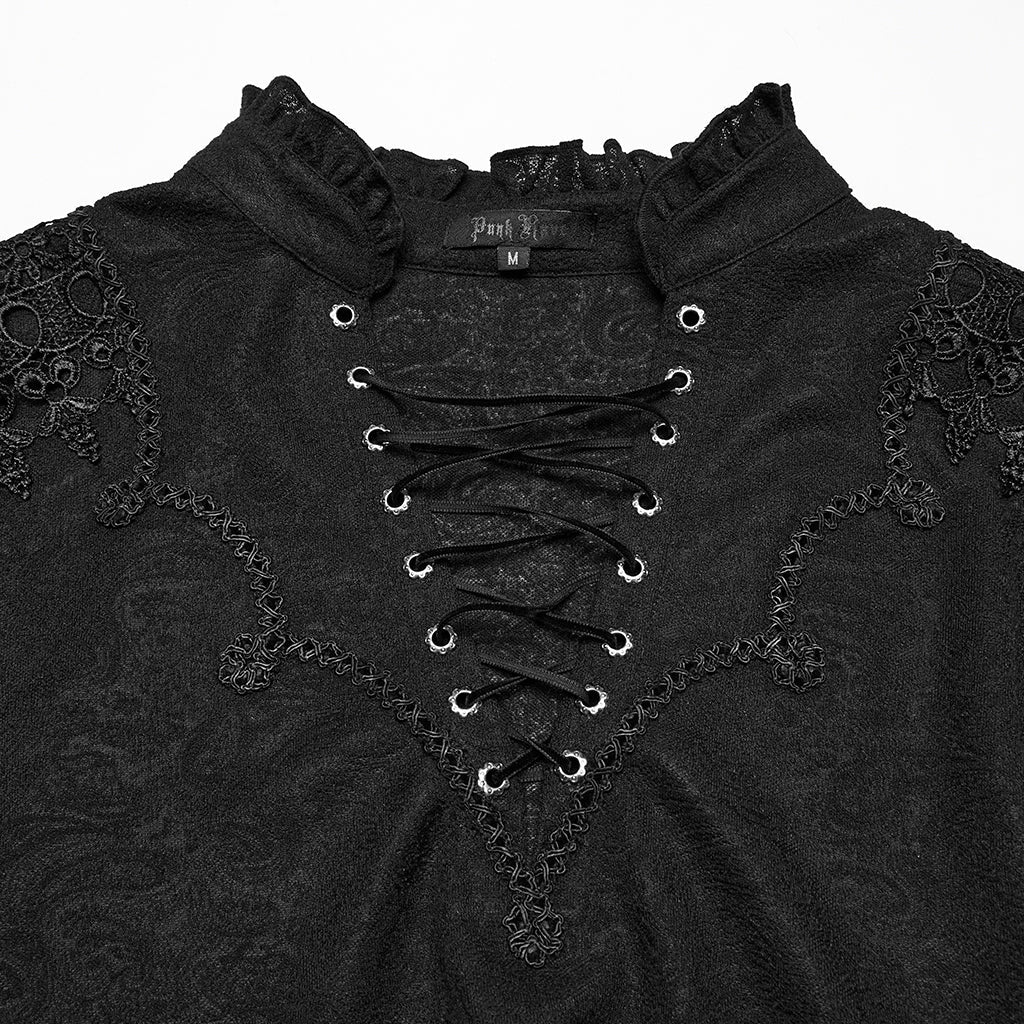 WT-1015TCM Gothic T-Shirts Lace-Up Embroidered Long Sleeve Top Men