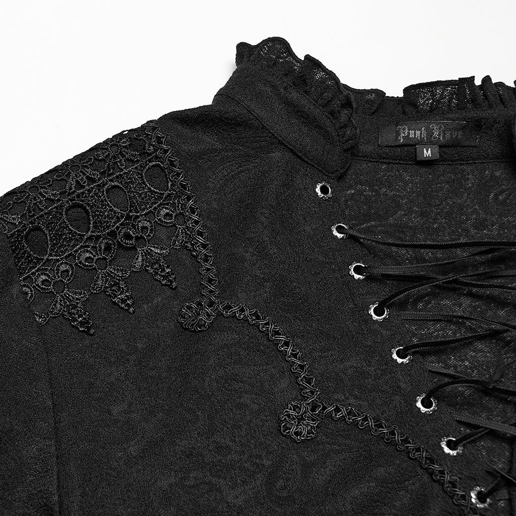 WT-1015TCM Gothic T-Shirts Lace-Up Embroidered Long Sleeve Top Men