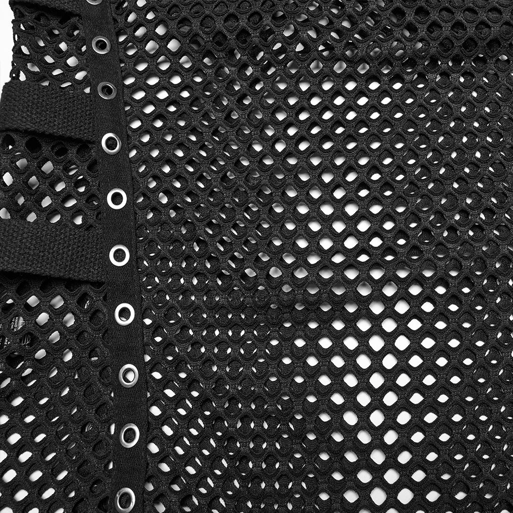 WT-1016BXM Edgy Mesh Punk Vests with Shoulder Armor Design