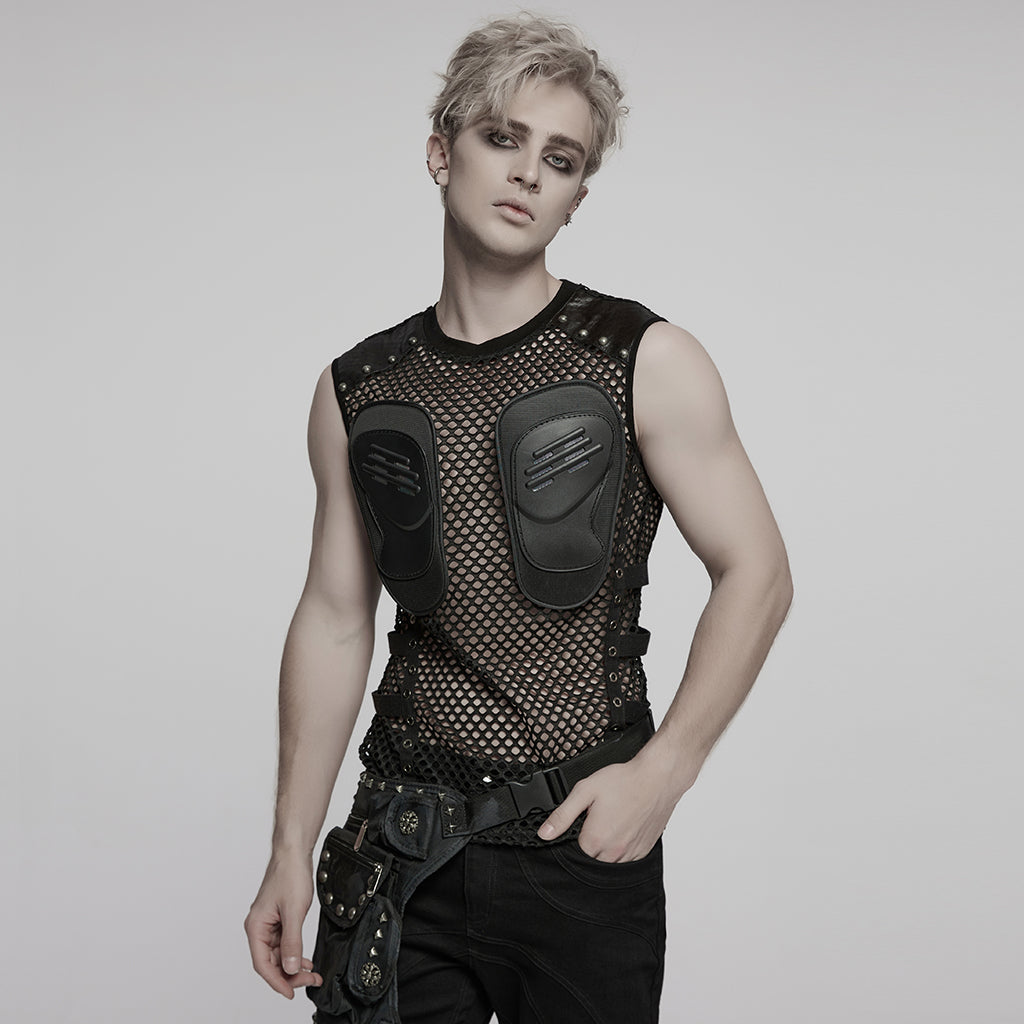 WT-1016BXM Edgy Mesh Punk Vests with Shoulder Armor Design