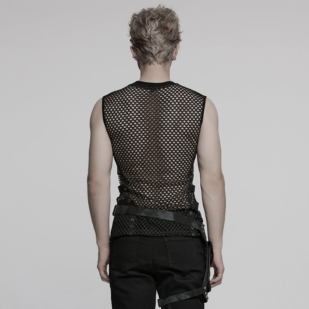 WT-1016BXM Edgy Mesh Punk Vests with Shoulder Armor Design