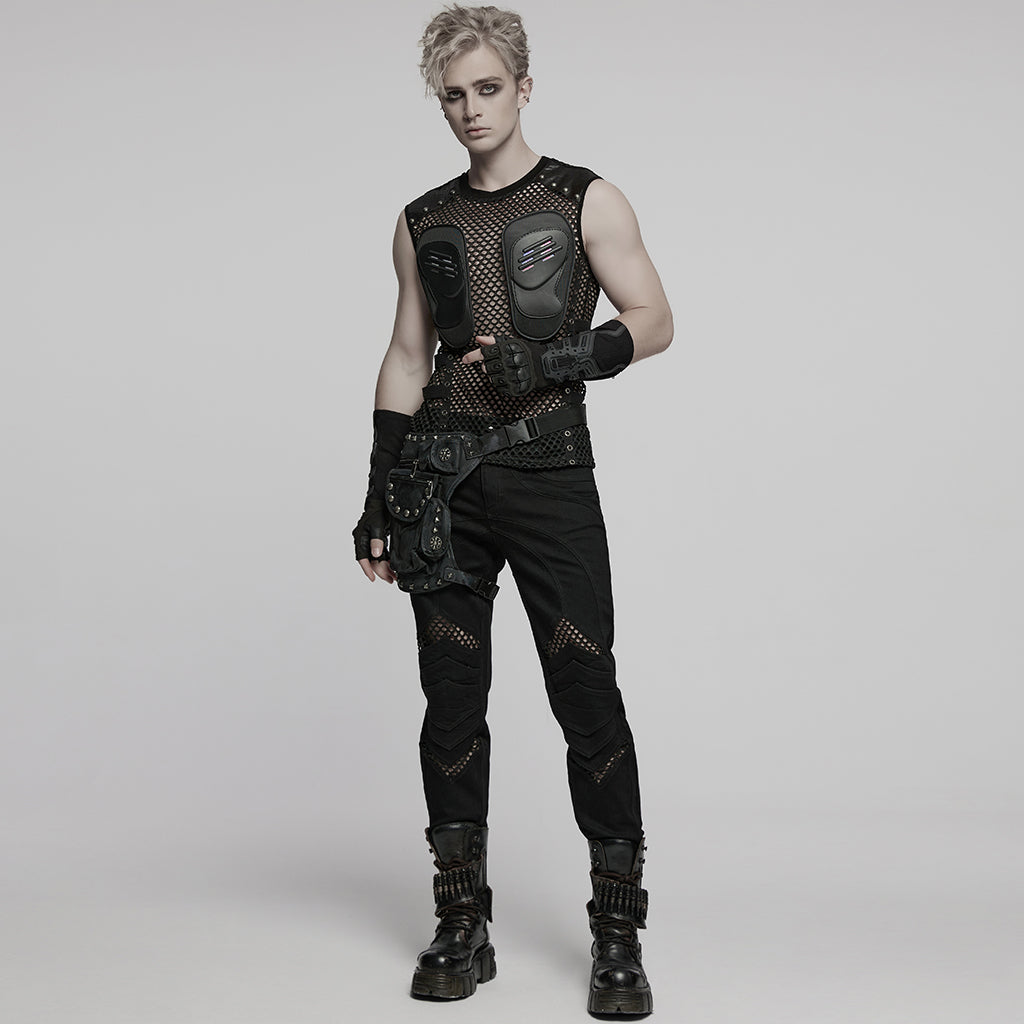 WT-1016BXM Edgy Mesh Punk Vests with Shoulder Armor Design