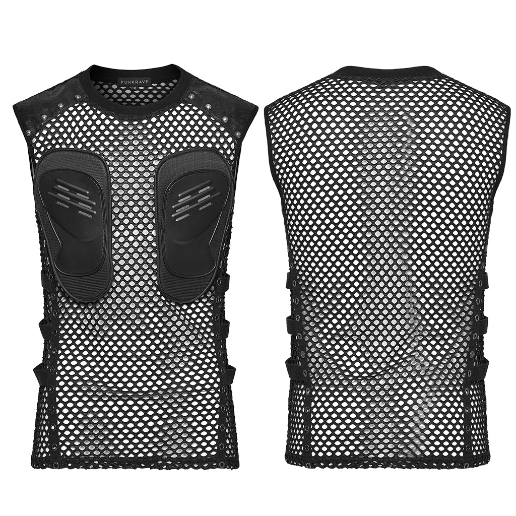 WT-1016BXM Edgy Mesh Punk Vests with Shoulder Armor Design