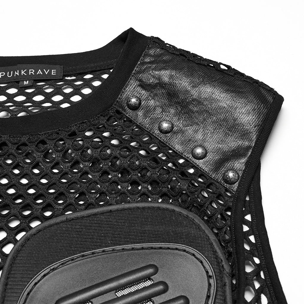 WT-1016BXM Edgy Mesh Punk Vests with Shoulder Armor Design