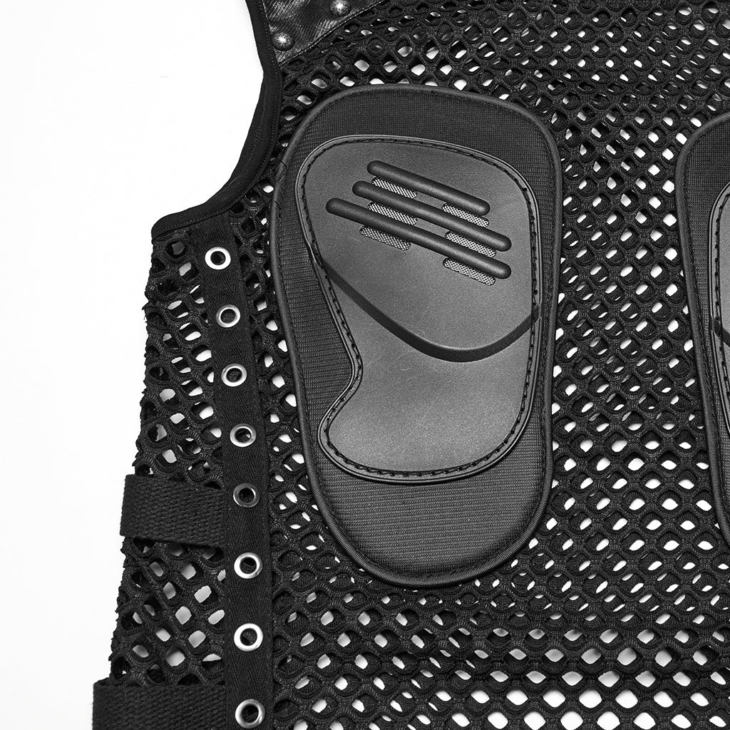WT-1016BXM Edgy Mesh Punk Vests with Shoulder Armor Design