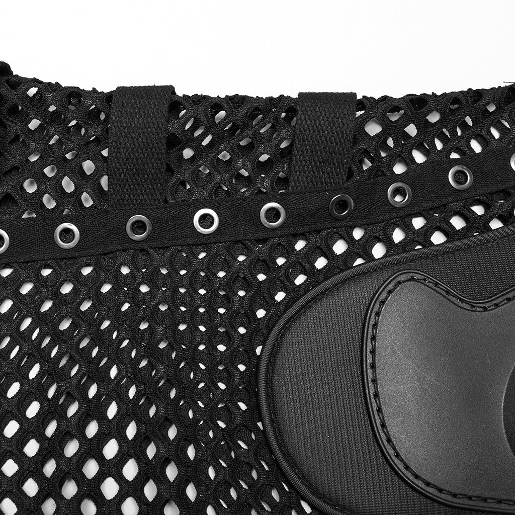 WT-1016BXM Edgy Mesh Punk Vests with Shoulder Armor Design