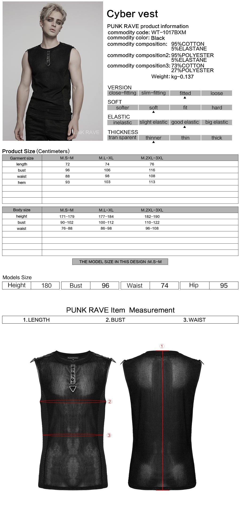 WT-1017BXM Edgy Black Punk Vests with Stud Accents for Men